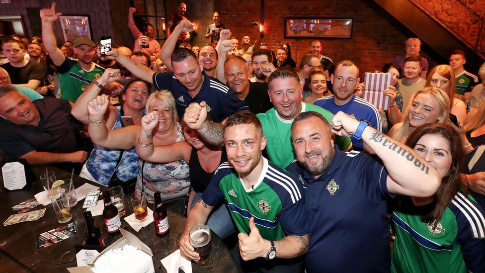 Carl Frampton with his fans in Annie Moore's pub