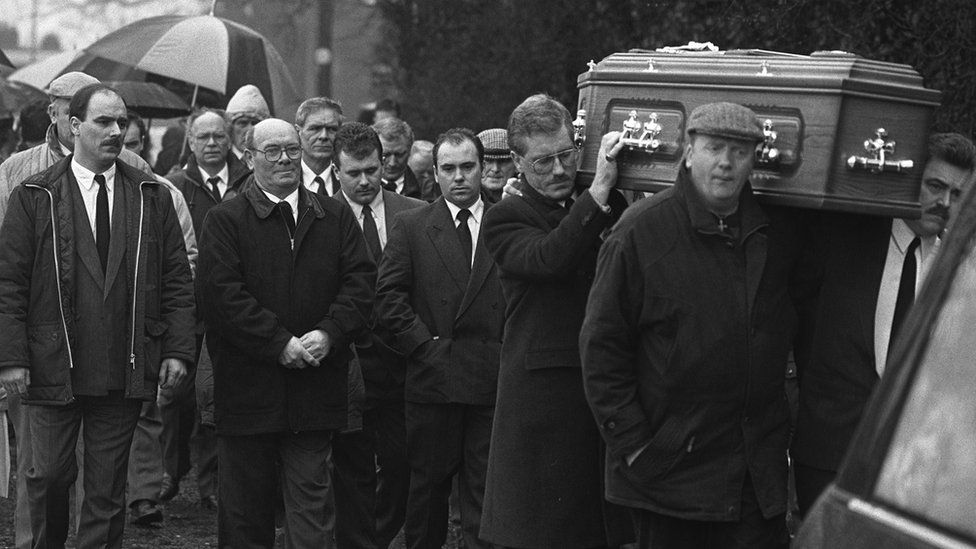 Black and white image showing Sean McParland's funeral