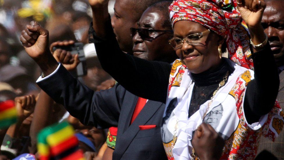 President Robert Mugabe and his wife Grace greet supporters of his ZANU (PF) party during the "One Million Man March" in Harare, Zimbabwe, 25 May 2016