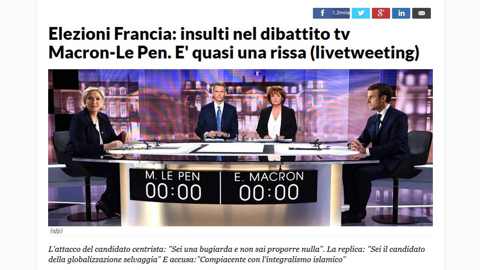 Screen grab of the online edition of Italian newspaper La Repubblica