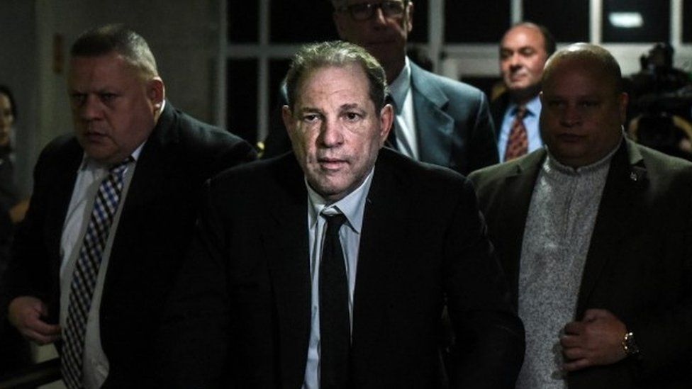Harvey Weinstein arrives for sentencing in New York rape trial - BBC News