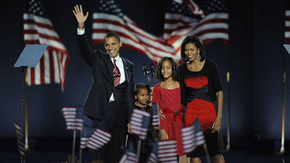 President Obama and his family at Grant Park, Chicago in 2008