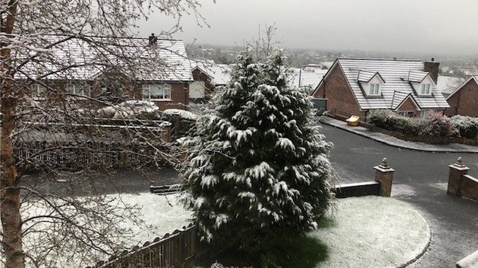 A light dusting of snow in Hilltown in County Down on Thursday morning