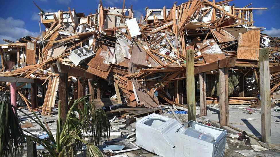 View of the damaged caused by Hurricane Michael in Mexico Beach, Florida, on October 13, 2018