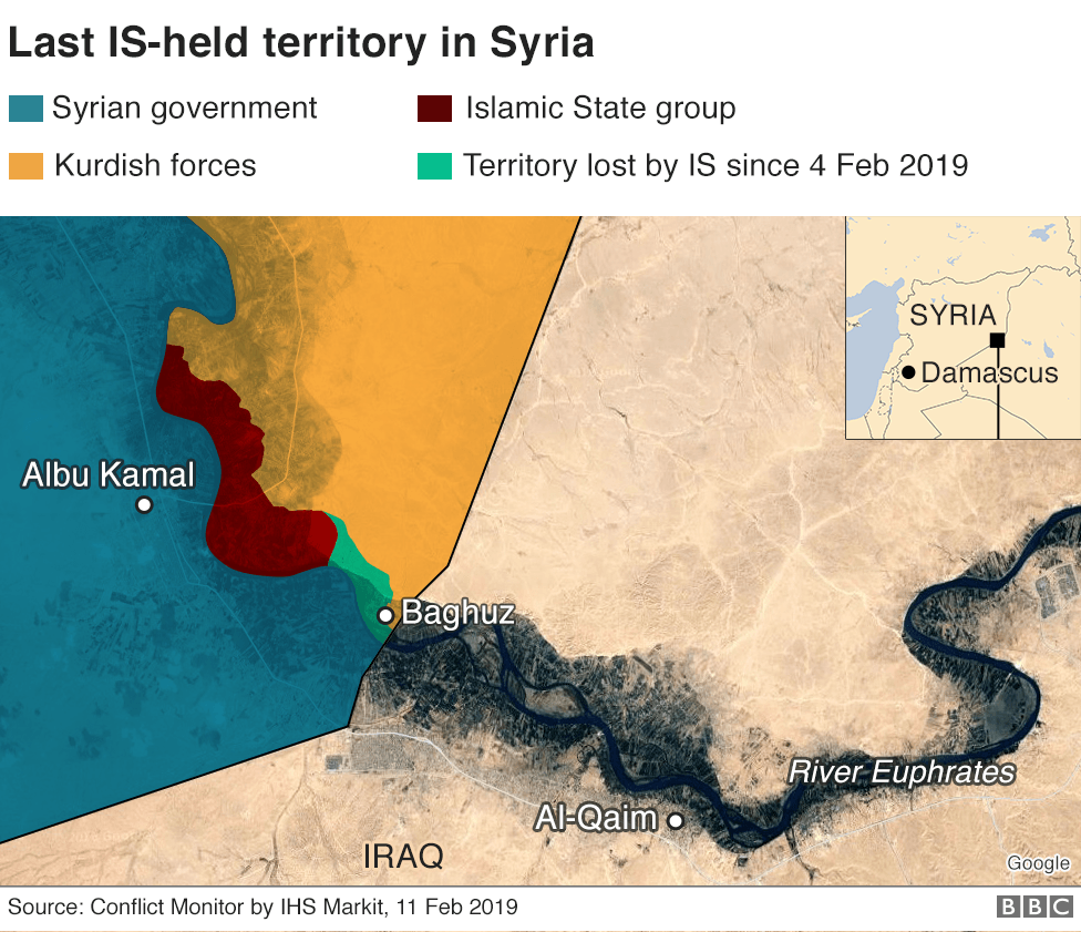 Map showing last IS-held territory in Syria (11 February 2019)