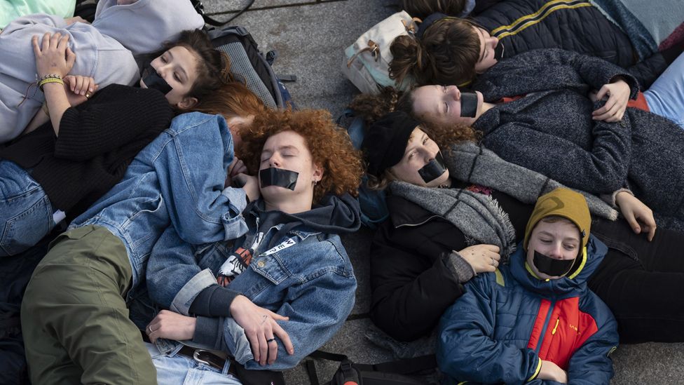 Extinction Rebellion protesters outside Siemens HQ in Munich, 10 Jan 20