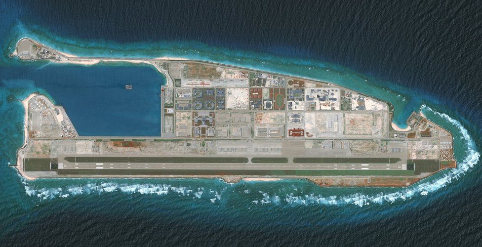 Satellite image of Chinese military build-up on Fiery Cross Reed in the Spratly Islands