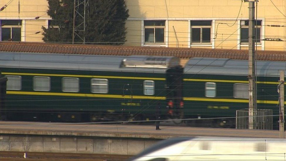 A train believed to be carrying North Korean leader Kim Jong Un leaves Beijing Railway Station in Beijing, China, January 9, 2019, in this still image taken from Reuters TV footage.