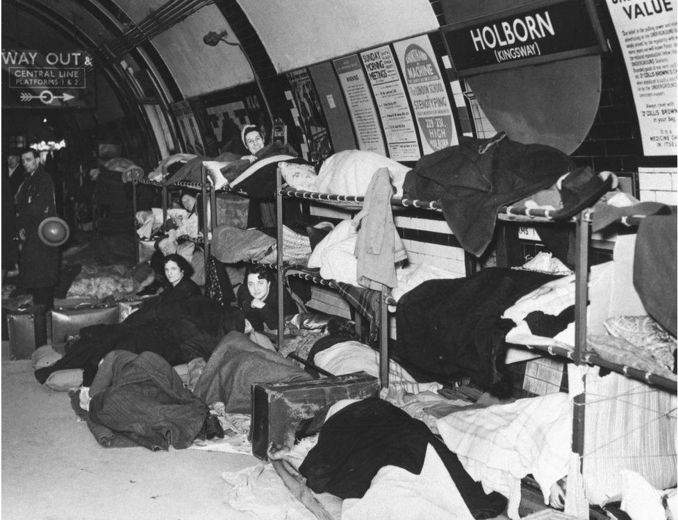 Air raid shelter, Holborn Station, World War Two, 30 January 1940. 'The London Passenger Transport Board has now fitted the tube station platforms with comfortable bunks enabling thousands of Londoners who use the tubes as shelters to obtain a good night's sleep in the deep security of the underground'. Photograph taken at Holborn, Kingsway in London. (Photo by Daily Herald Archive/National Science & Media Museum/SSPL via Getty Images)