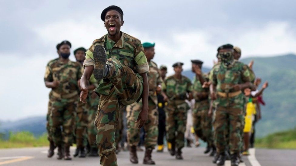 Military veterans show support to South Africa's former President Jacob Zuma as they parade in front of his house, in Nkandla, South Africa February 15, 2021