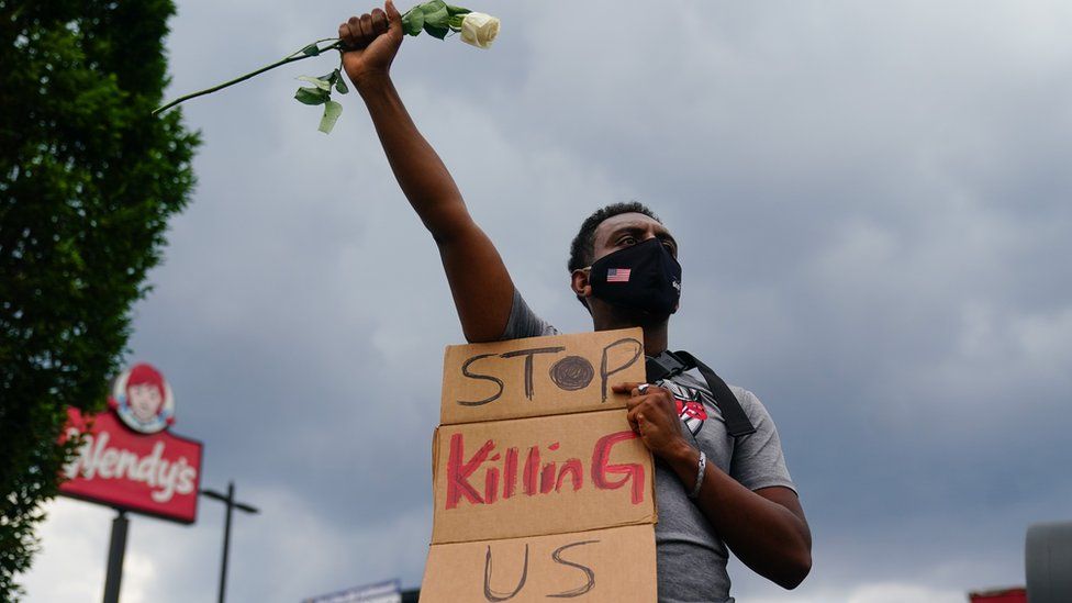 A protester in Atlanta, 14 June