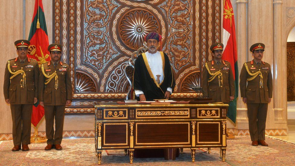 Sultan Haitham bin Tariq al-Said is sworn in before the royal family council in Muscat