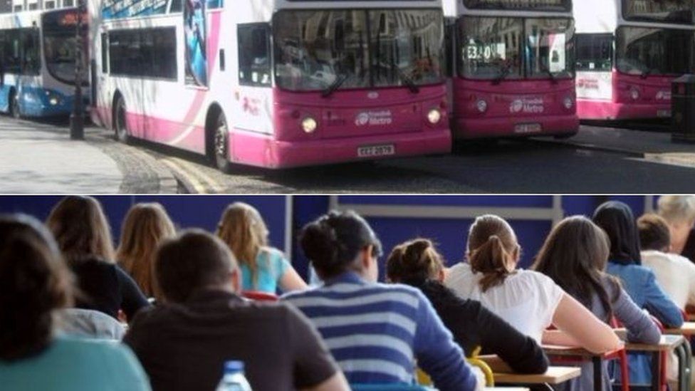 Translink bus and school children