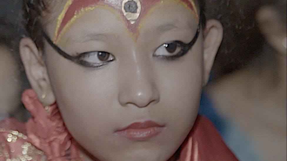 close up of Nepalese goddess's face