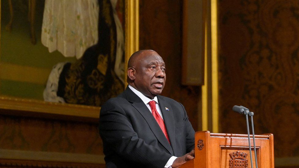 Mr Ramaphosa stood in front of a lectern at the Palace of Westminster.