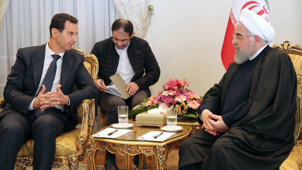 Syrian President Bashar al-Assad (L) meets Iranian President Hassan Rouhani (R) in Tehran, Iran (25 February 2019)