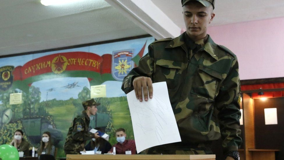 Soldier casting his ballot