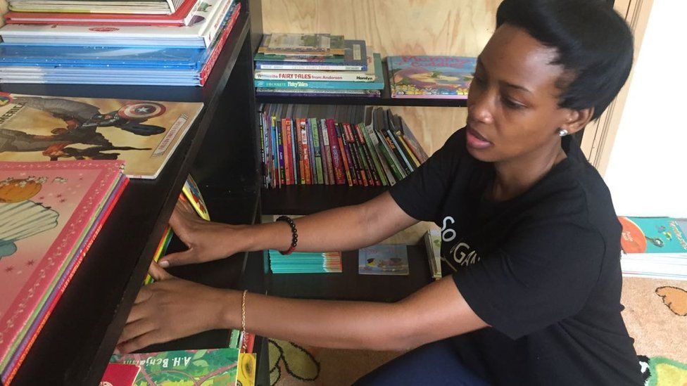 Rosey Sembatya at the Malaika Children's Mobile Library in Kampala, Uganda