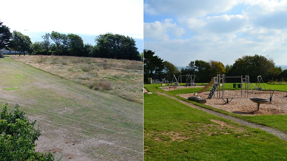 Delancey Park в 2010 году с новой детской площадкой в ​​2015 году