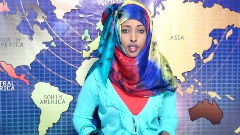 Maryan presenting the news on TV in Somalia