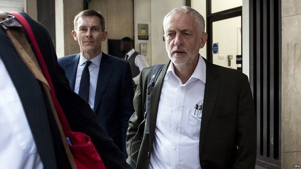 Jeremy Corbyn arriving at a meeting at Labour's headquarters