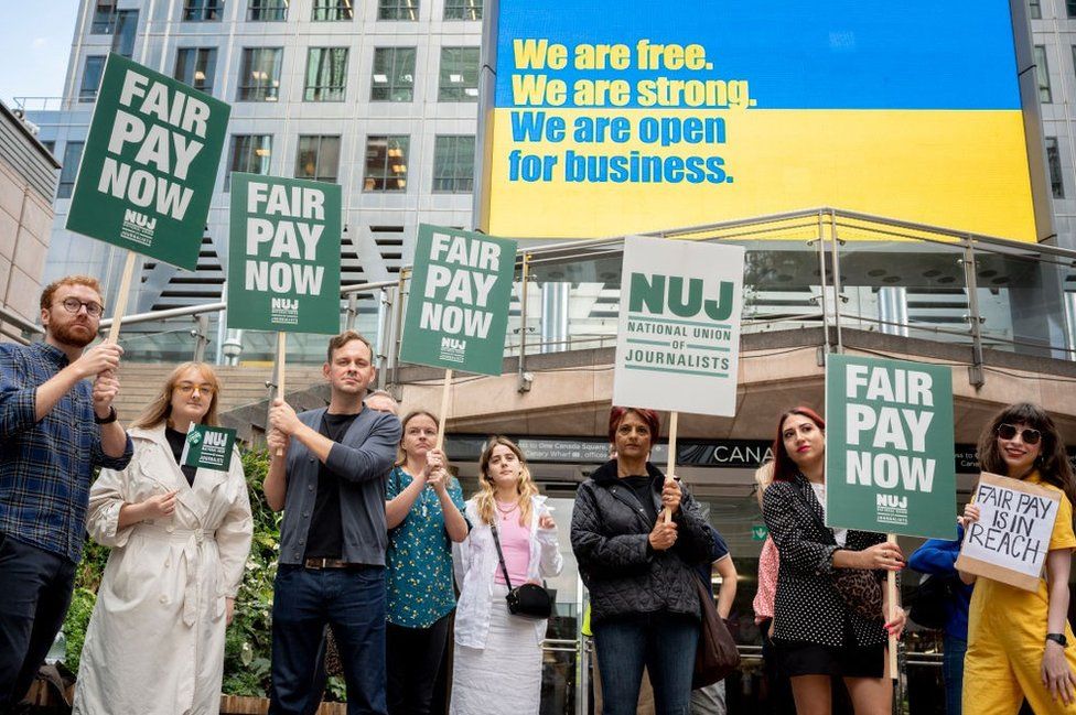 Reach journalists on strike over pay outside the company's London headquarters last August