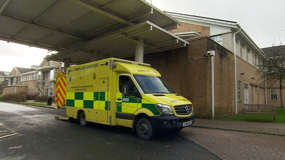 An ambulance outside the Royal Glamorgan hospital