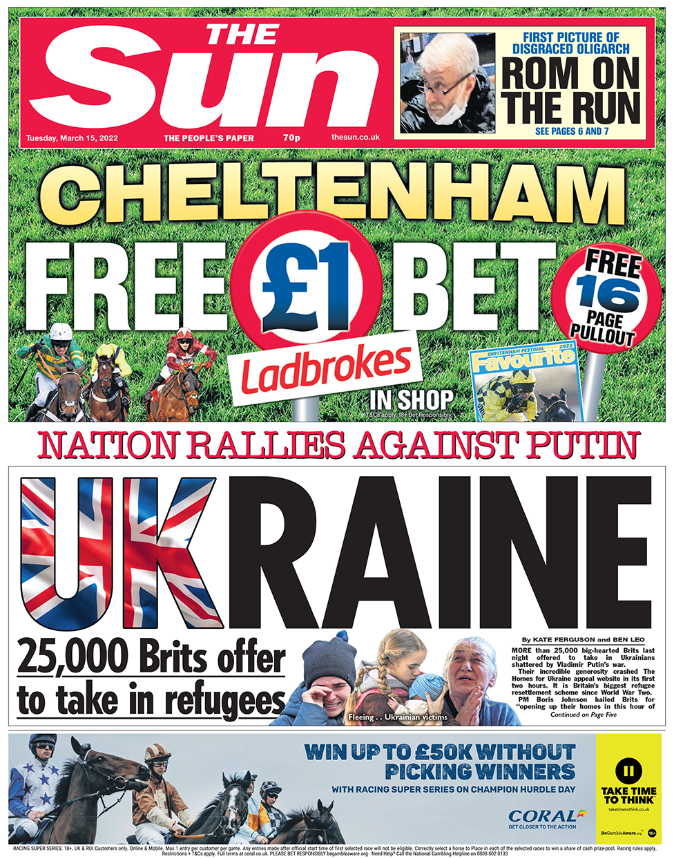Front page of the Sun