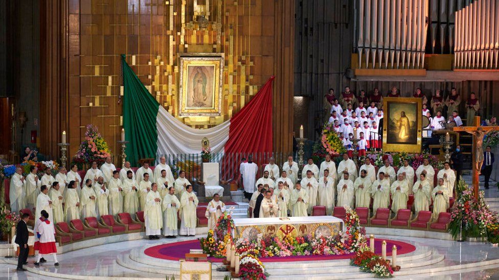 Pilgrims gather around the Basilica of Guadalupe on December 11, 2023 in Mexico City, Mexico.