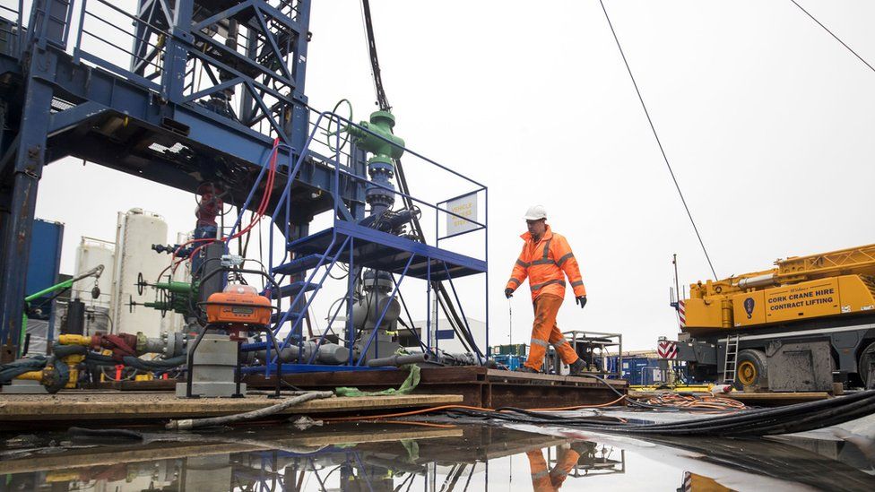 File photo dated 05/101/8 of a worker at the Cuadrilla fracking site in Preston New Road, Little Plumpton, Lancashire