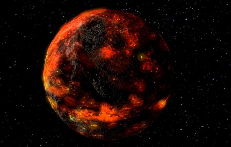 illustration of moon covered in magma ocean
