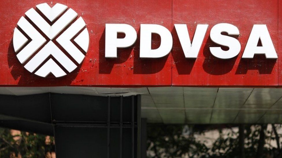 The corporate logo of the state oil company PDVSA is seen at a gas station in Caracas, Venezuela November 22, 2017