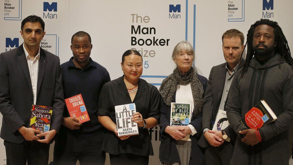 This year's shortlisted authors: (from left) Sunjeev Sahota, Chigozie Obioma, Hanya Yanagihara, Anne Tyler, Tom McCarthy and Marlon James