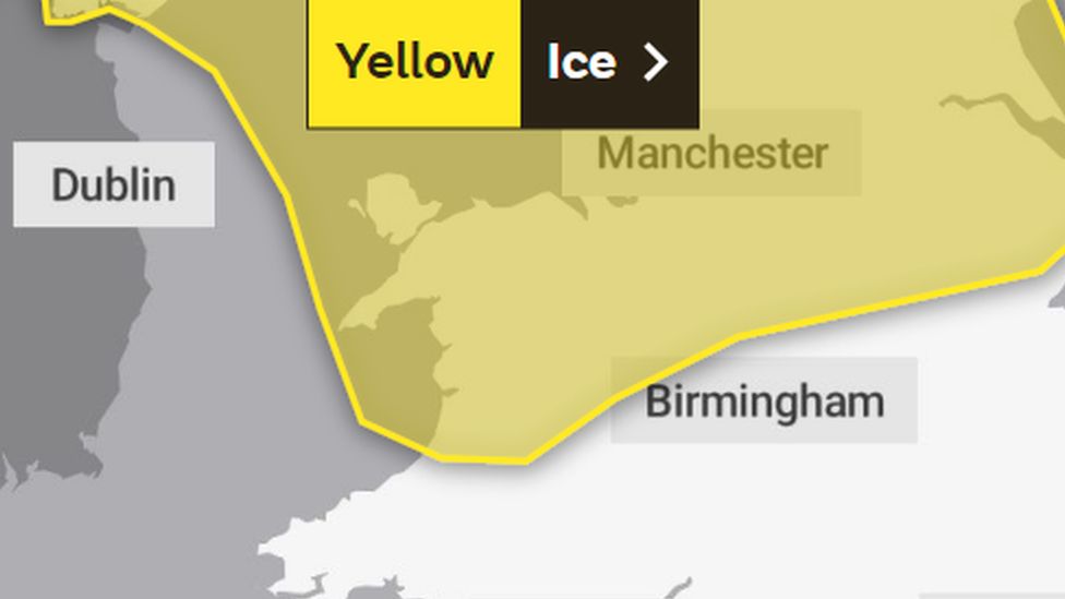 Met Office map showing the yellow warning which covers parts of Wales