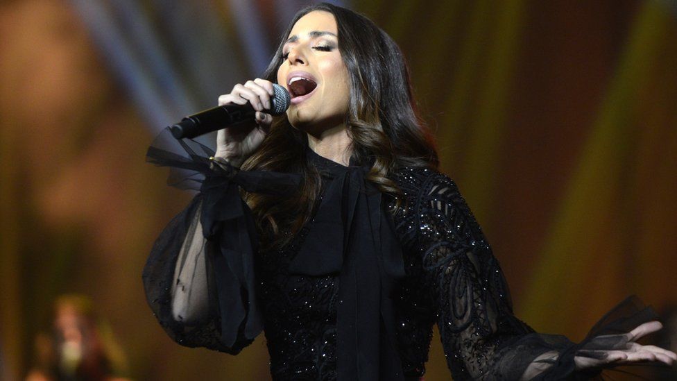 Lebanese singer Hiba Tawaji performs during the first ever female concert in the Saudi capital Riyadh, 6 December 2017