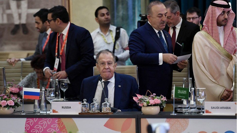 Russia's Foreign Minister Sergey Lavrov at the G20 foreign ministers meeting, March 2023