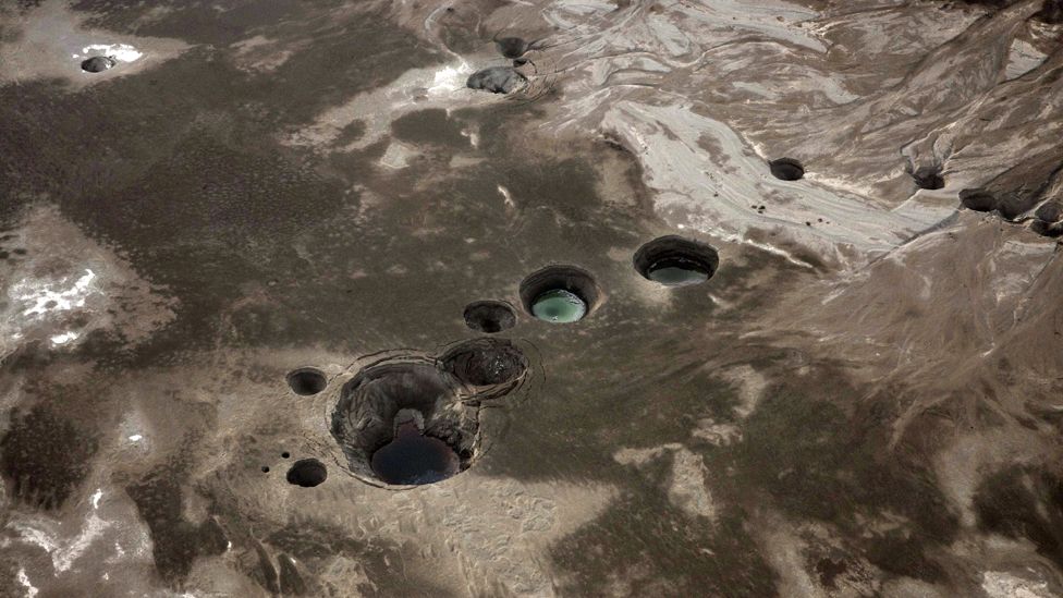 An aerial photo shows sinkholes created by the drying of the Dead Sea near Ein Gedi - 10 November 2011