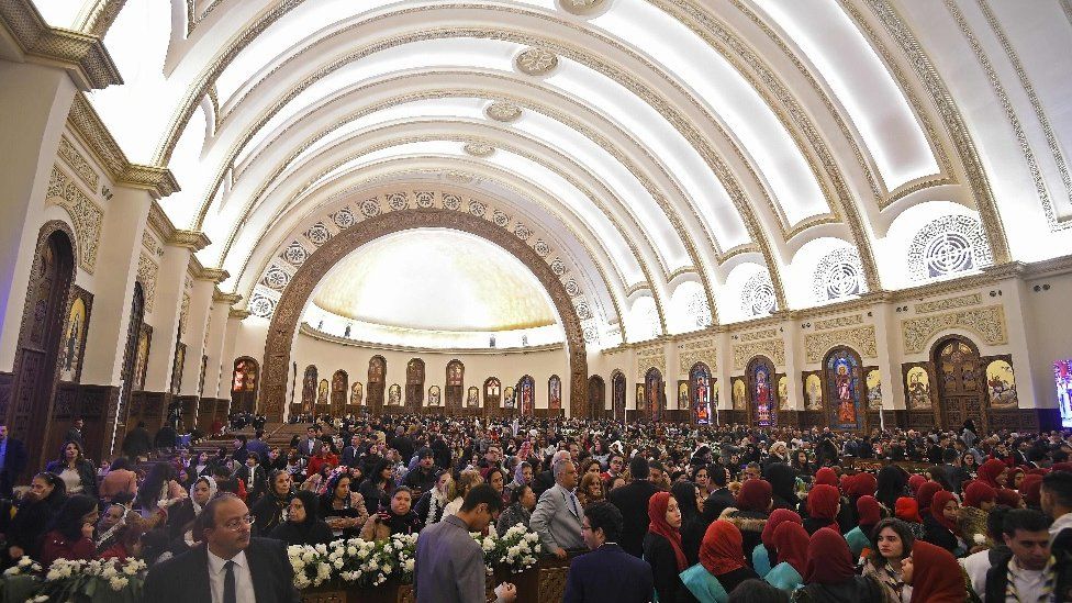 Christian worshippers attend the inauguration of a massive cathedral in Egypt's New Administrative Capital on January 6, 2019