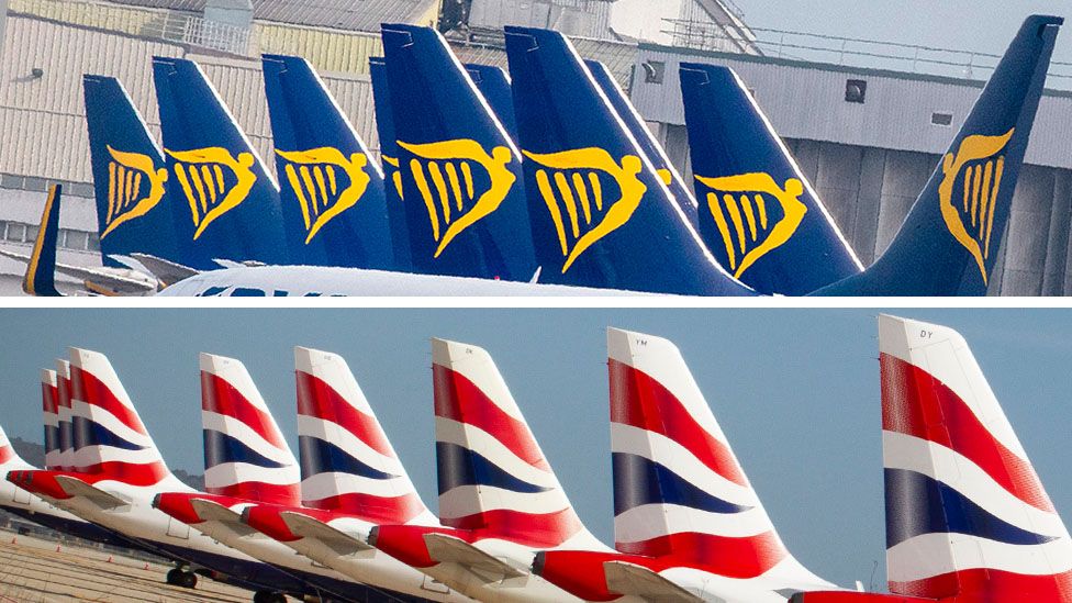 Ryanair and BA tailfins