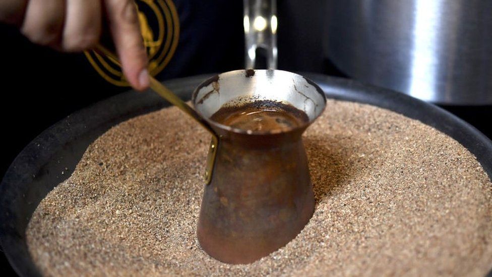 Turkish coffee prepared at a coffee expo in Mexico
