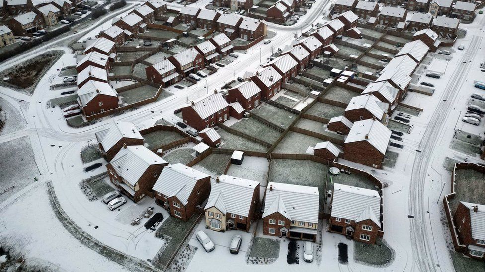 Snow covered rooftops near Carlisle in Cumbria