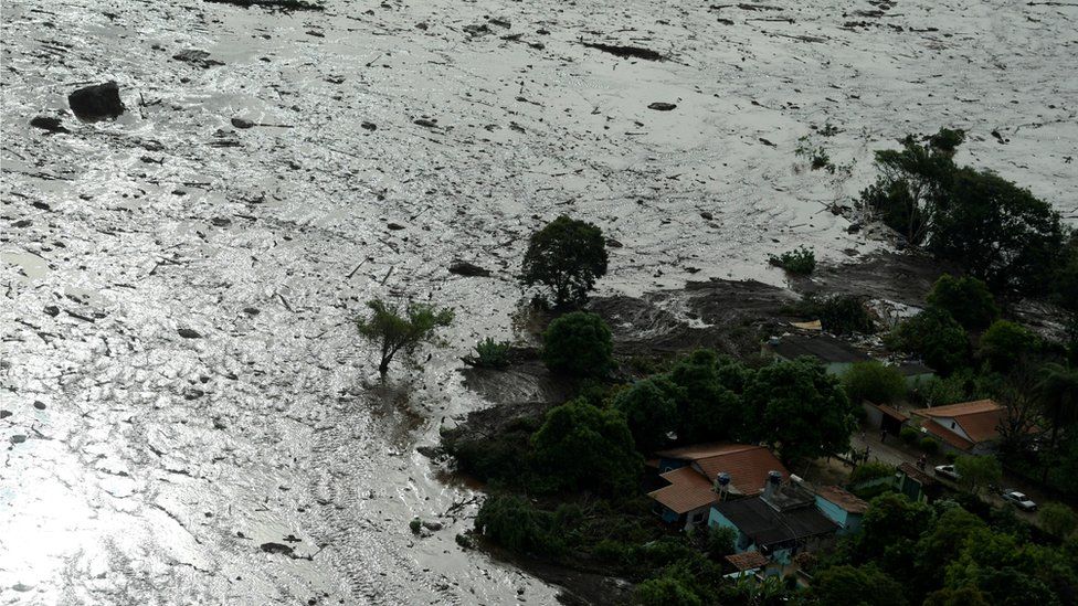 General view from above of a dam owned by Brazilian miner Vale SA that burst, in Brumadinho, Brazil