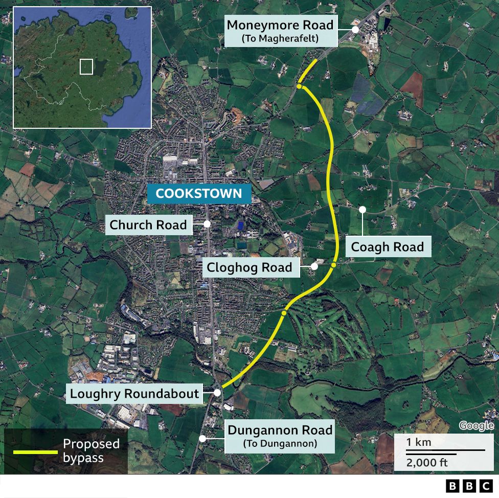 A map of the proposed Cookstown bypass