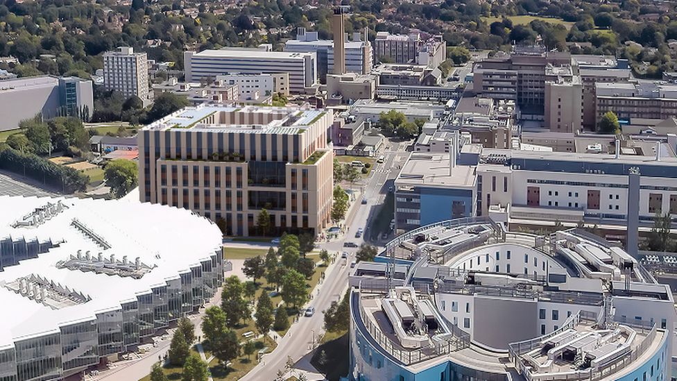 An artist's impression of what the new Cambridge Cancer Research Hospital should look like