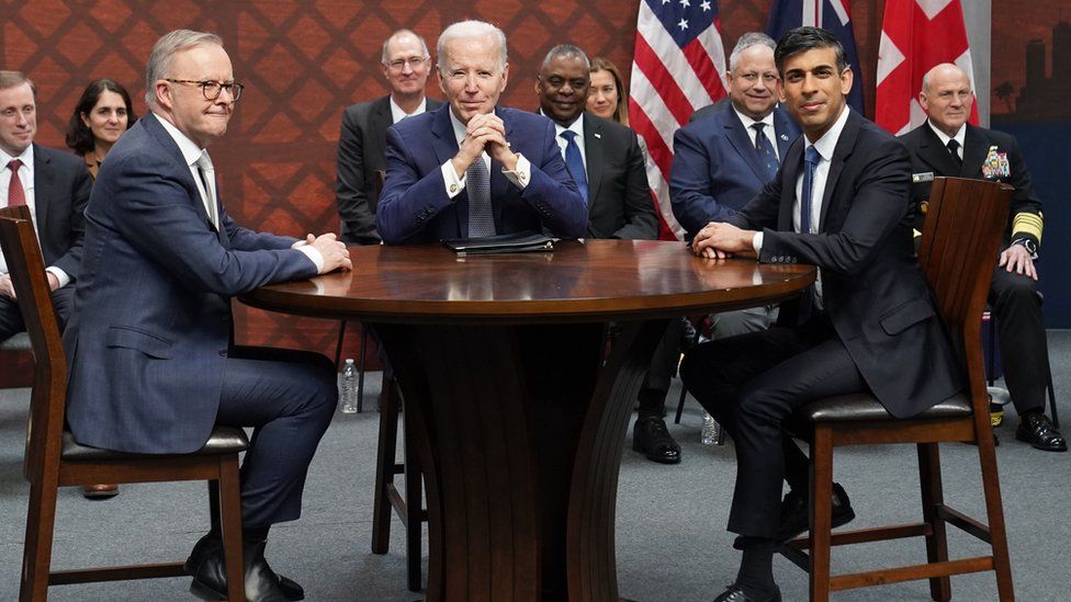 US President Joe Biden with the leaders of the UK and Australia - Rishi Sunak and Anthony Albanese