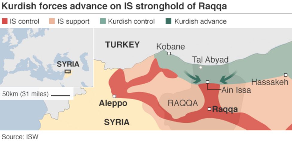 Islamic State conflict: Kurds 'capture Syrian town north of Raqqa ...