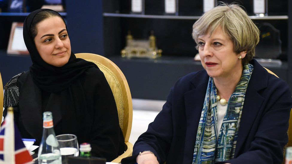 Theresa May with Sarah al-Suhaimi, CEO of the Saudi Stock Exchange