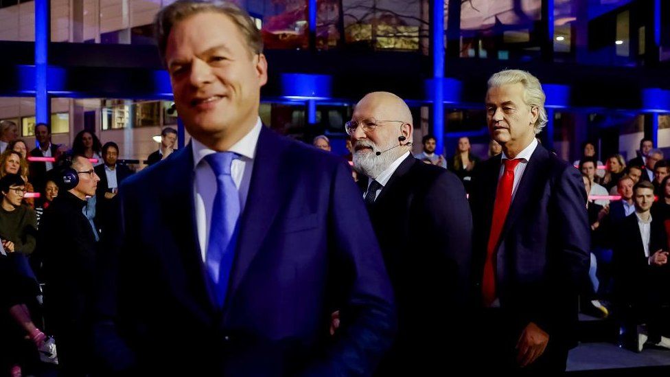 Geert Wilders (R), Frans Timmermans (C) and Pieter Omtzigt (L) are among the front-runners