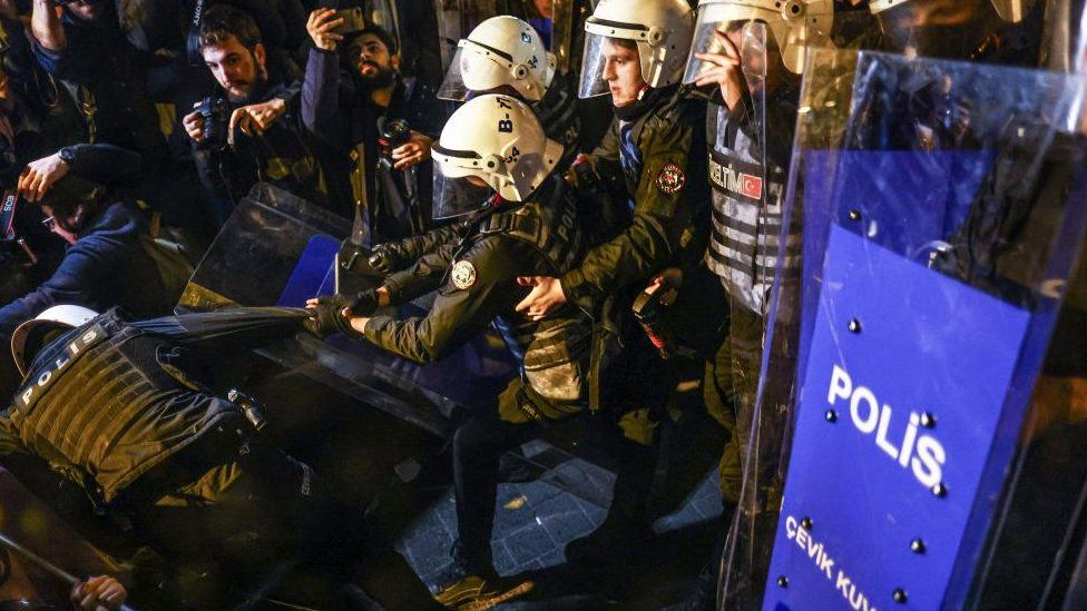 Police clashed with protestors as they tried to march to Taksim Square during a rally marking the International Women's Day in Istanbul, Turkey, 08 March 2023