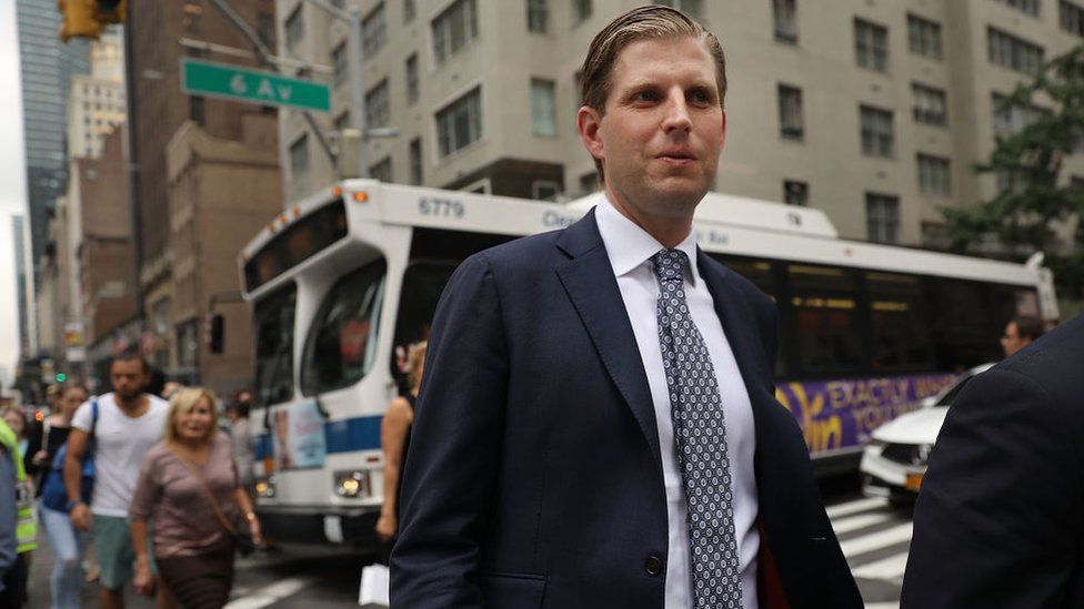 Eric Trump, son of President Donald Trump, walks outside of Trump Tower in August 2017 in New York City.